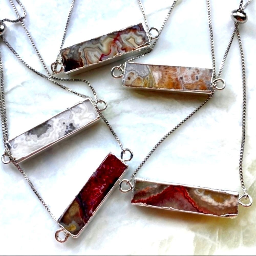 ⭐ Mexican Agate Silver Crystal Bracelet (GORGEOUS) - Picture 3 of 8